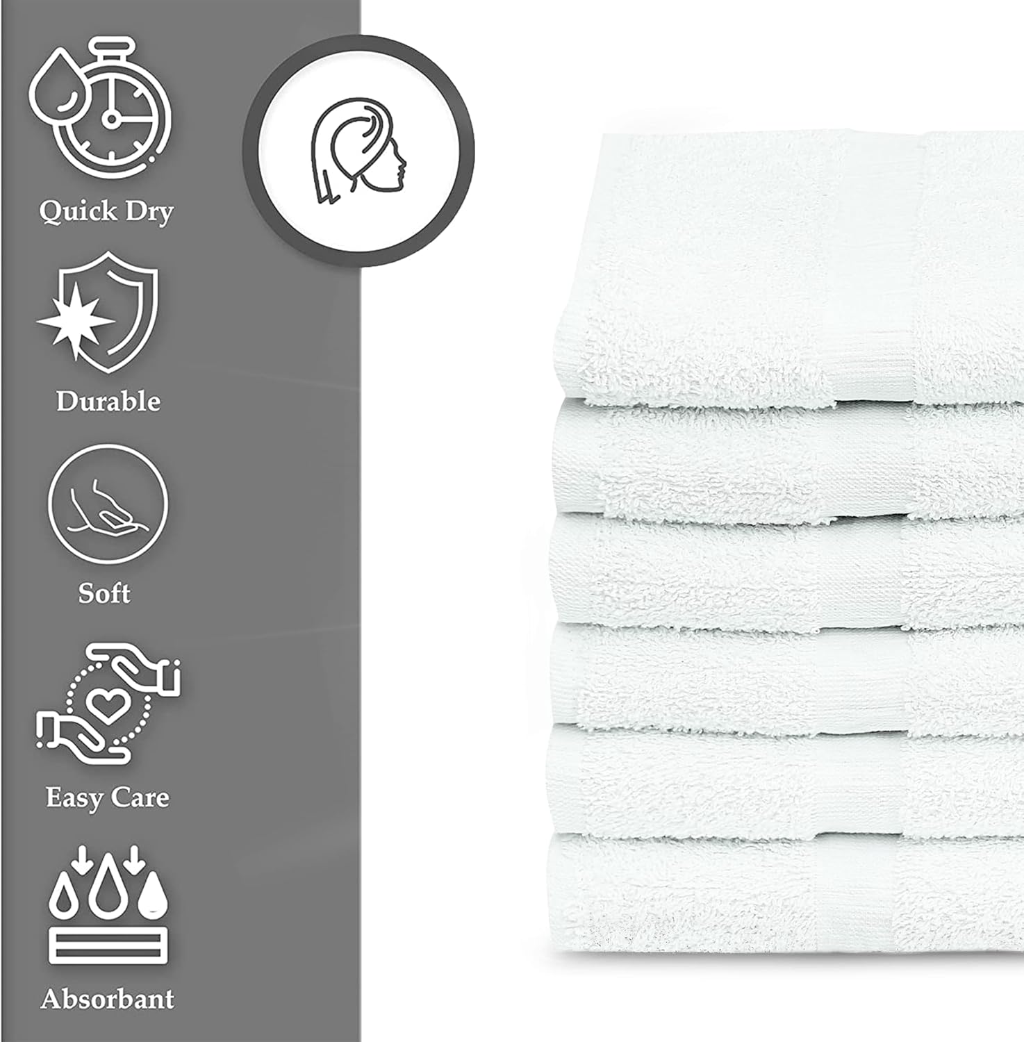 Quick-Dry 12-Piece White Bath Towels