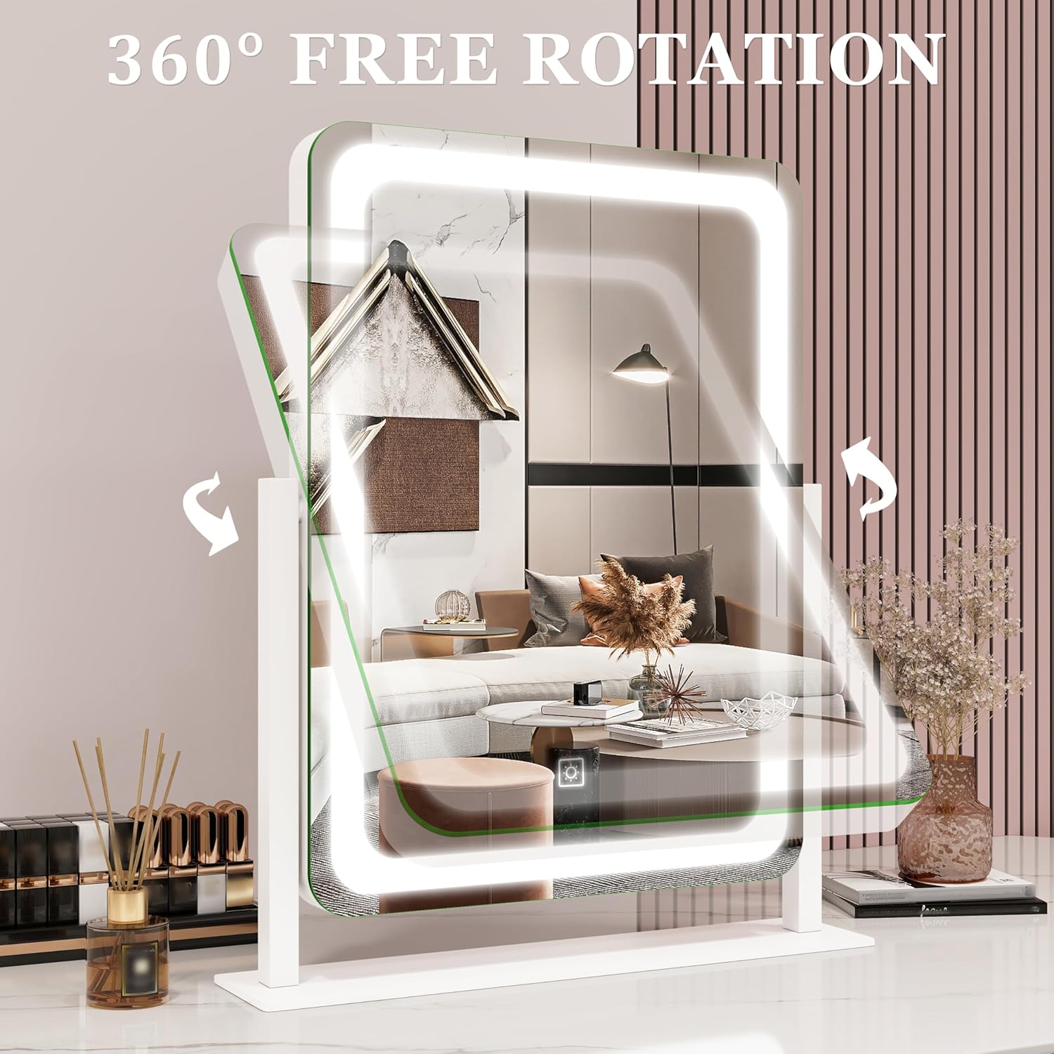 Stylish Compact Vanity Mirror with Smart Lights for Makeup and Skincare