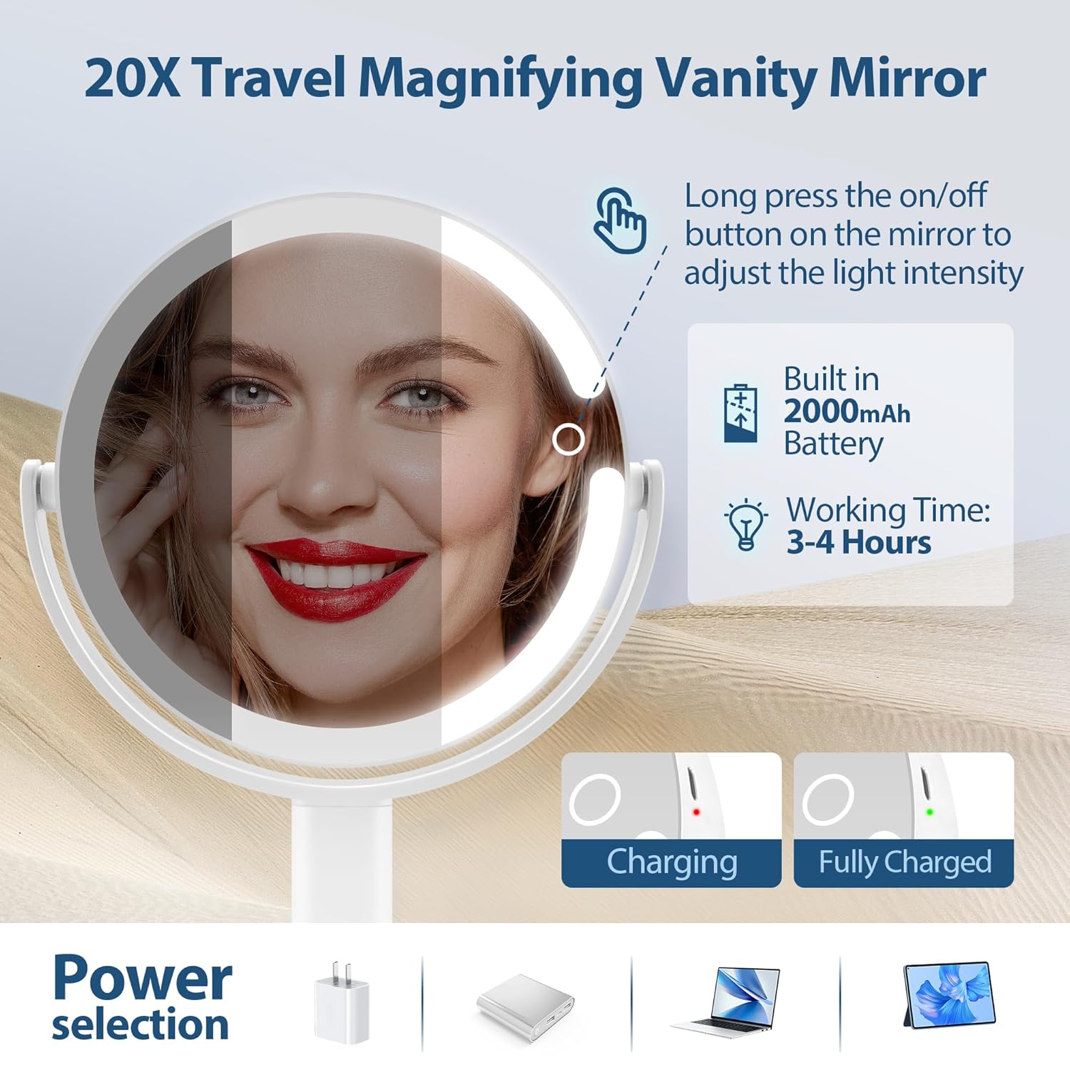 MIYADIVA Double-Sided Makeup Mirror with LED Lights