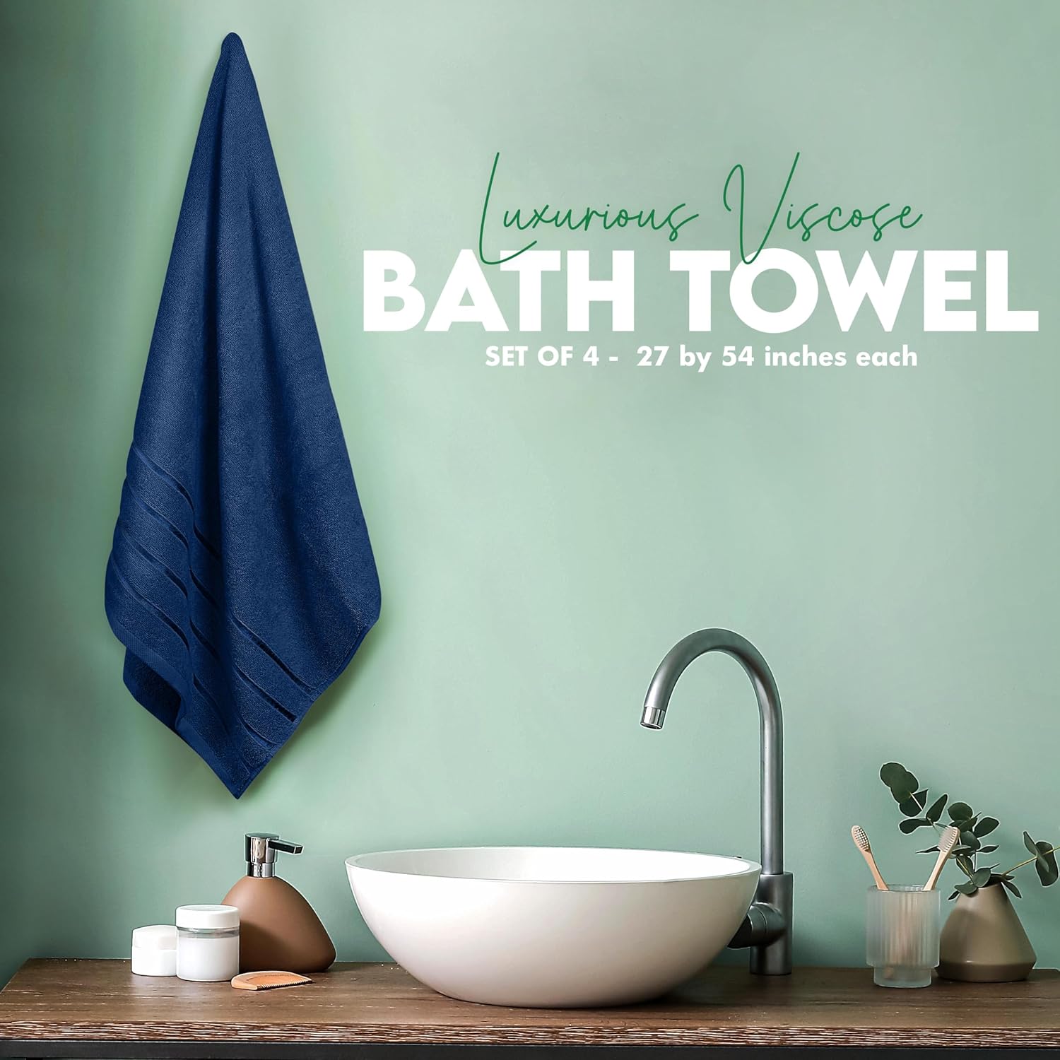 Utopia Towels 4 Pack Premium Viscose Bath Towels Set Navy