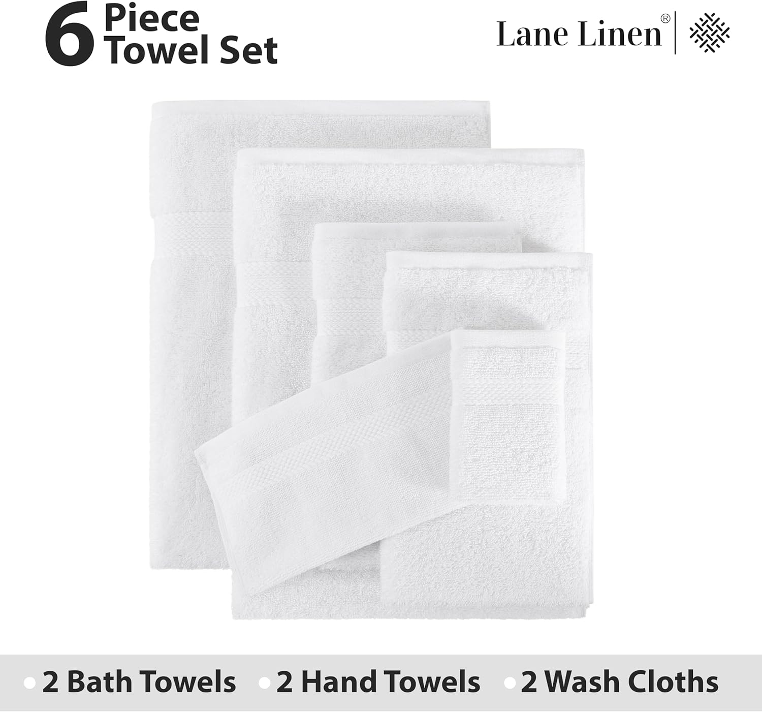 Luxury White Bath Towels Set - 2 Towels 2 Hand Towels 2 Washcloths