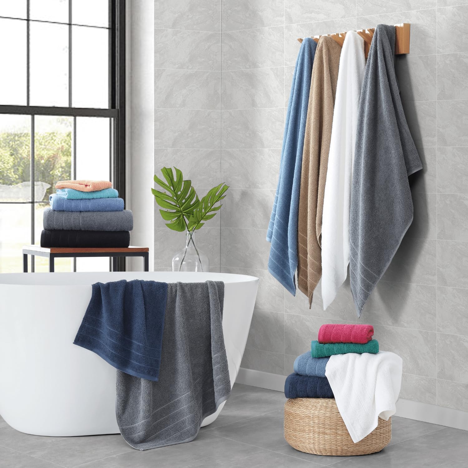 Casa Platino Bath Towels Set - 18 Piece 100 Cotton Towels Cool Grey