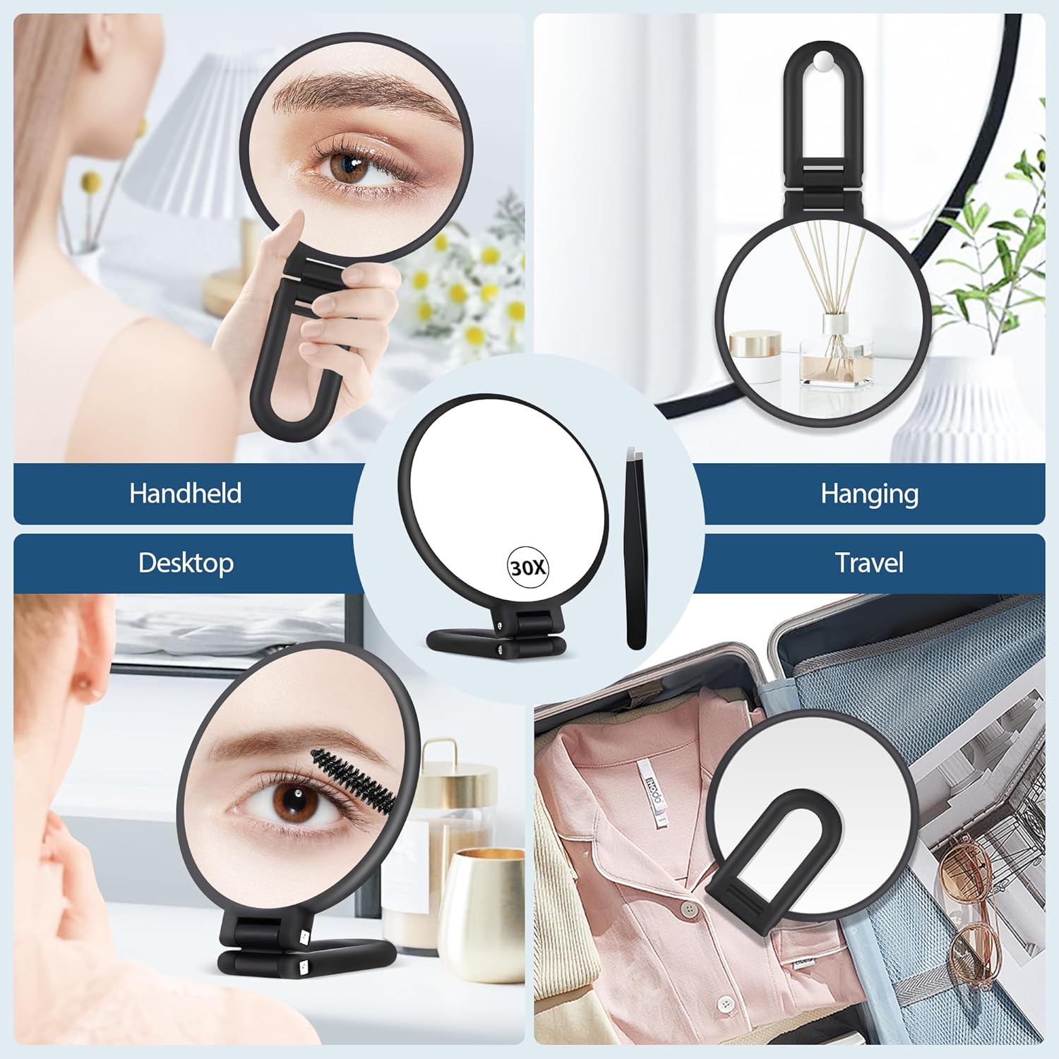 B Beauty Planet 30X Magnifying Mirror with Handle for Precision Makeup