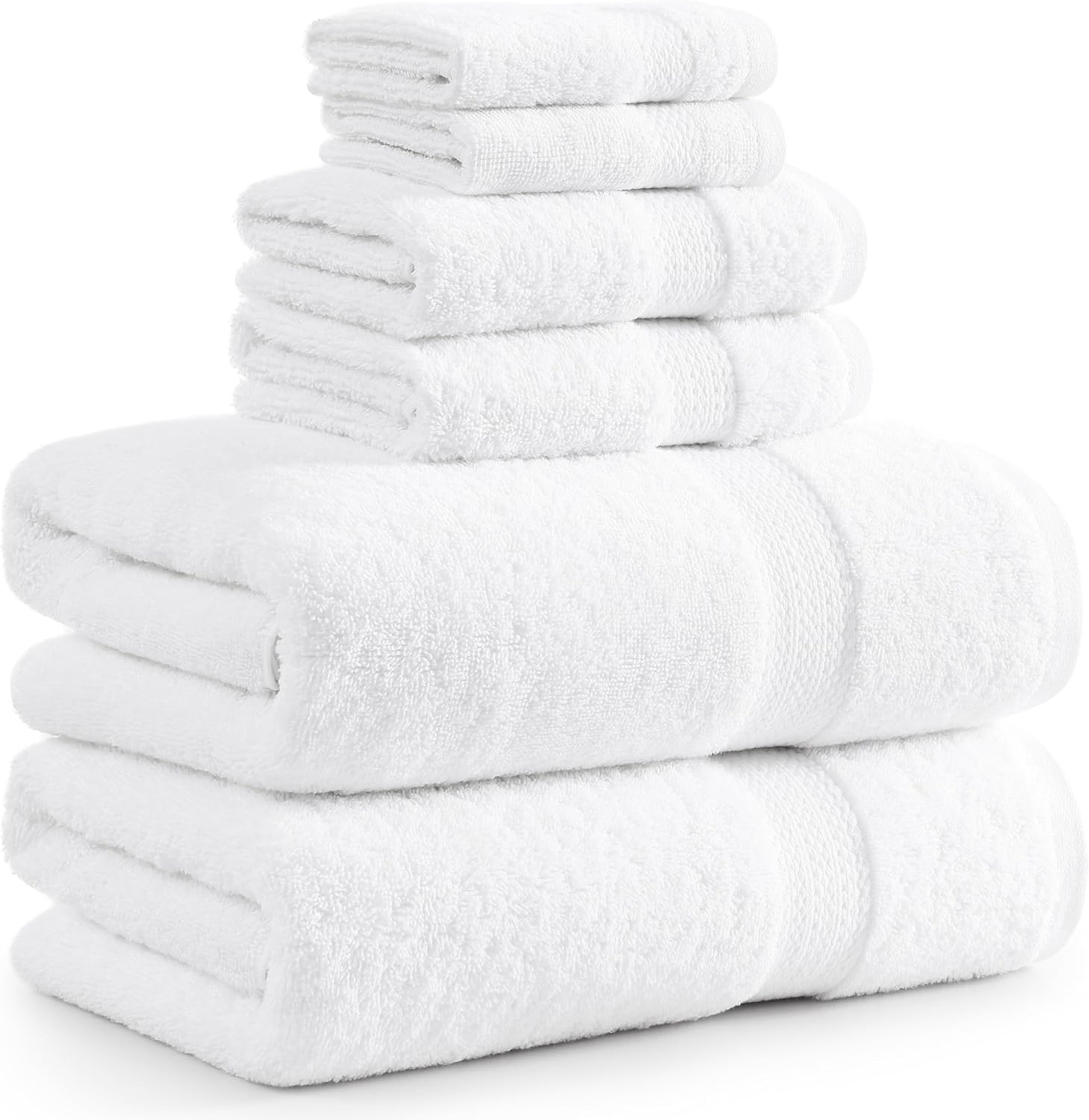 Luxury White Bath Towels Set - 2 Towels 2 Hand Towels 2 Washcloths
