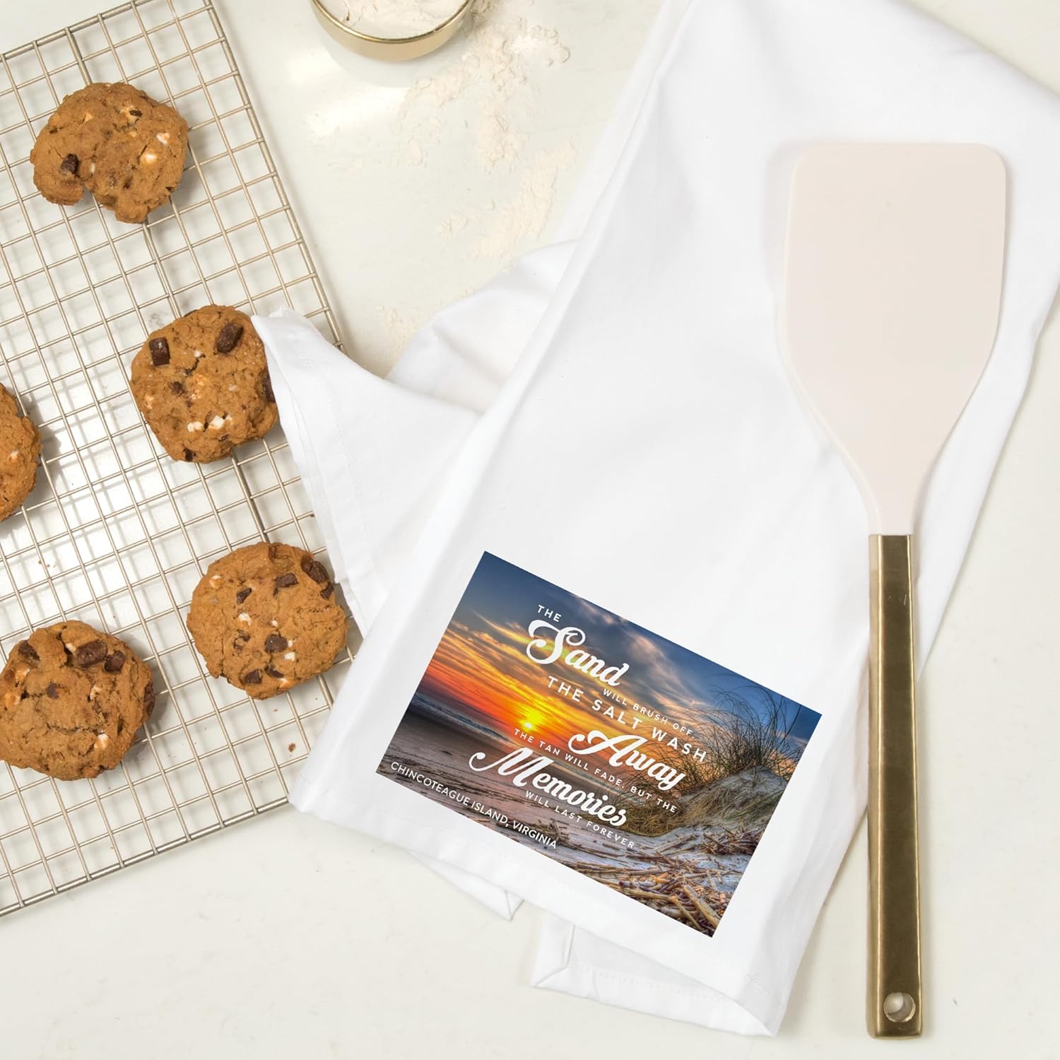 Lantern Press Beach Essentials Sunset at Chincoteague 100 Cotton Tea Towel