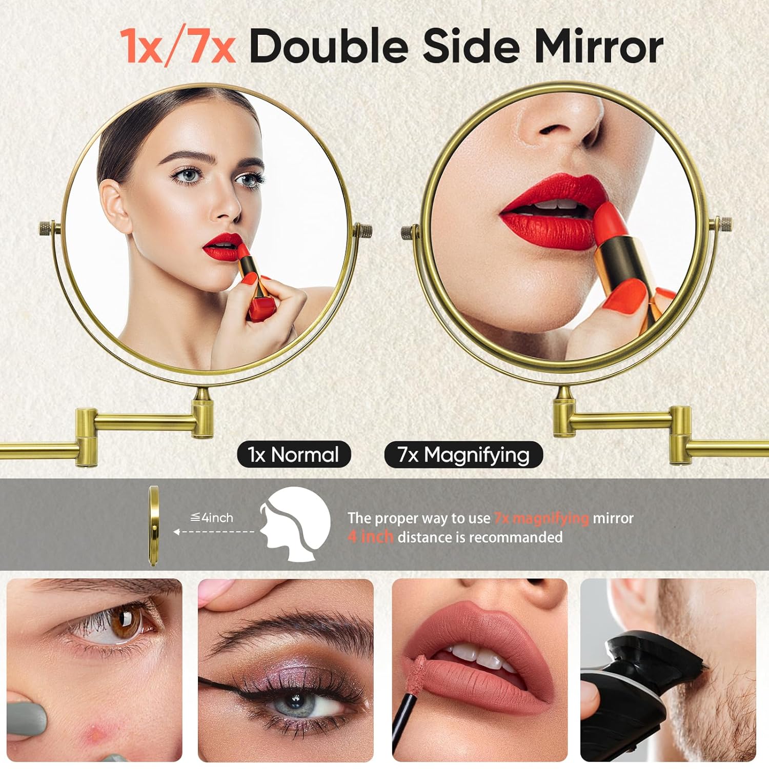 GURUN 8-Inch Double-Sided Wall Mount Makeup Mirror with 7X Magnification