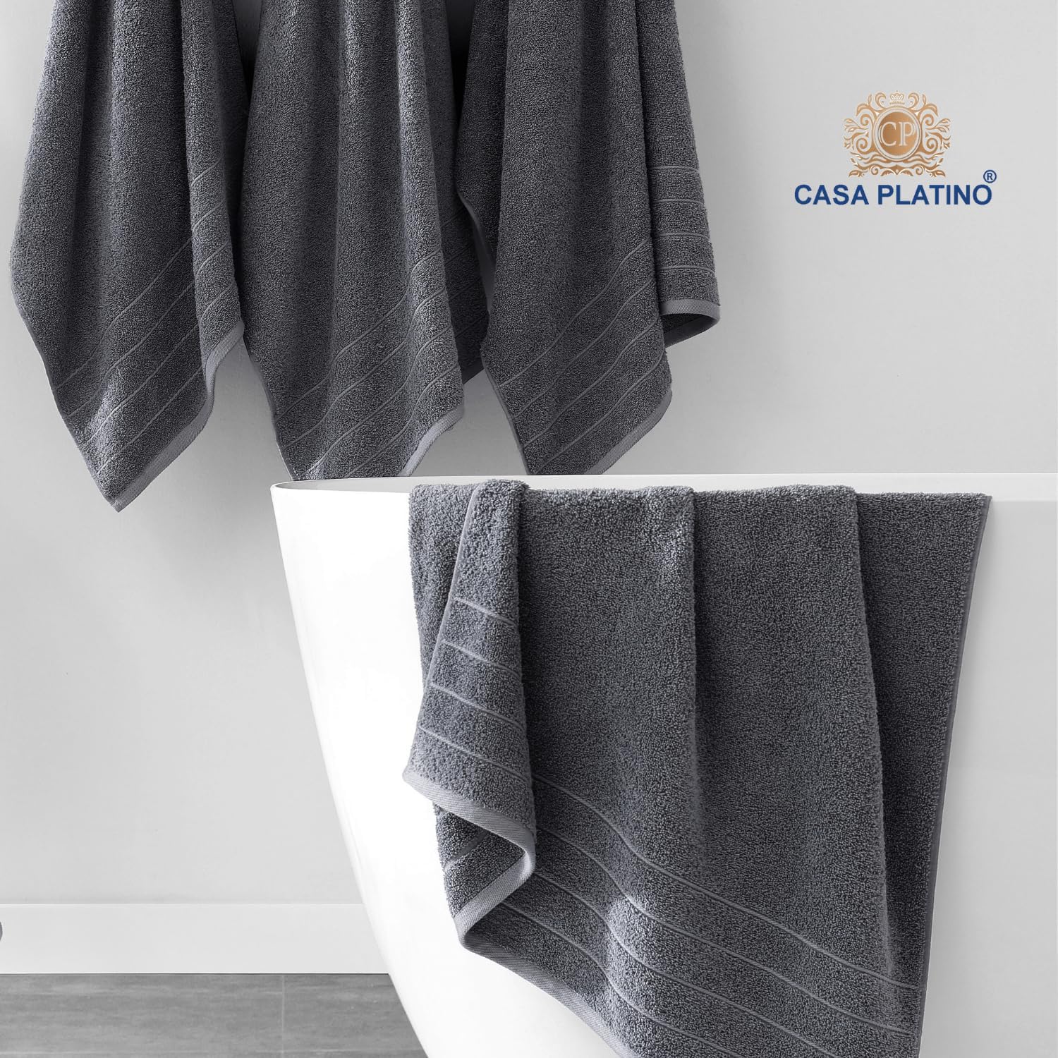 Casa Platino Bath Towels Set - 18 Piece 100 Cotton Towels Cool Grey