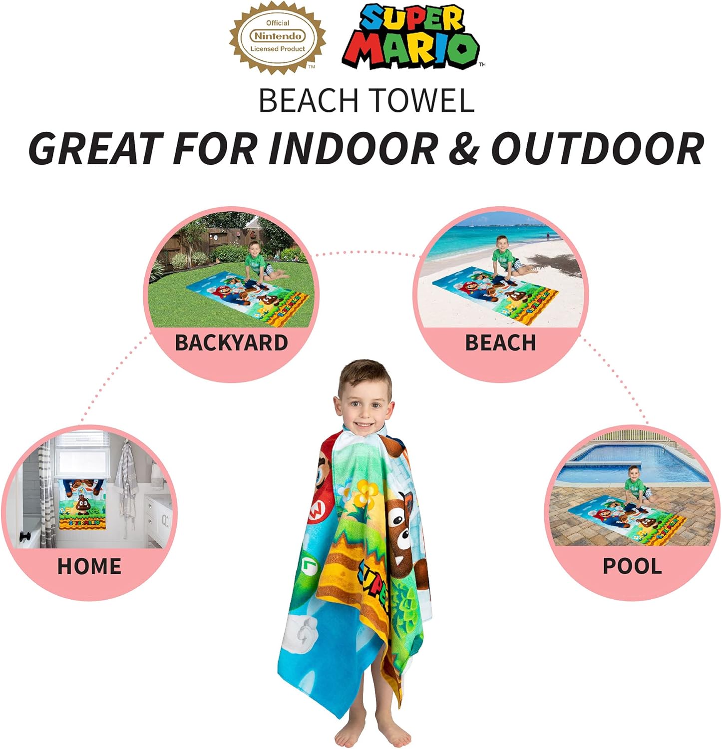 Franco Super Mario Beach Towel Mario bath towel beach swimming kids friendly