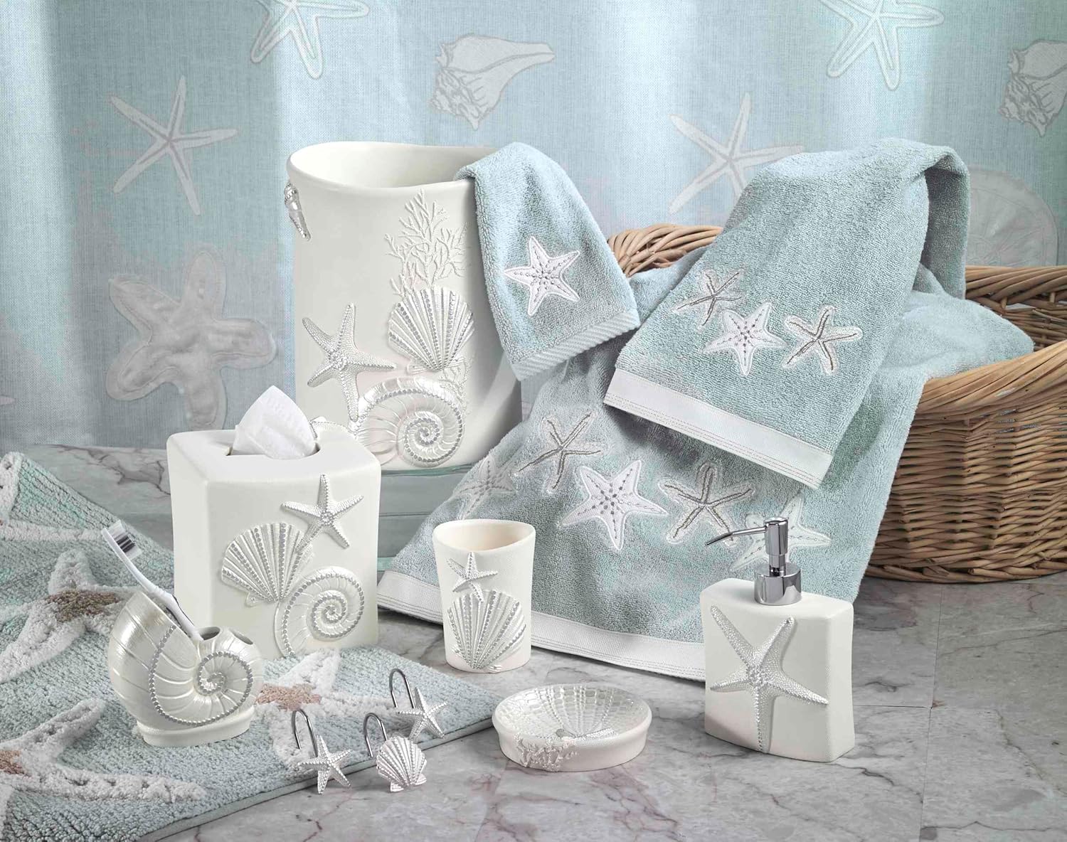 Avanti Linens - Sequin Shells Collection - Soft Absorbent Cotton Towel - 3000 x 1600