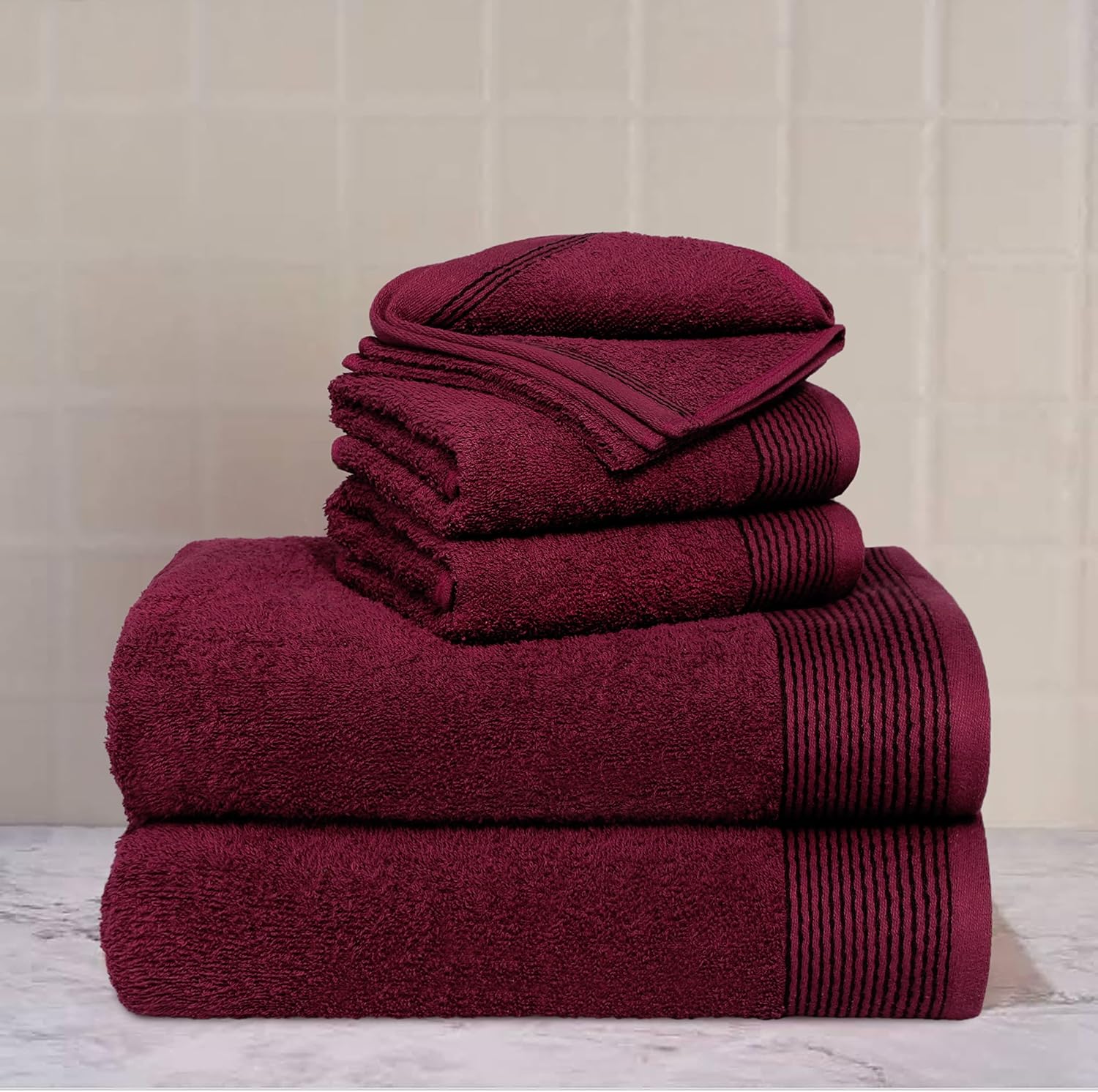 Burgundy 100 Cotton Ultra-Soft 6-Piece Bath Towel Set