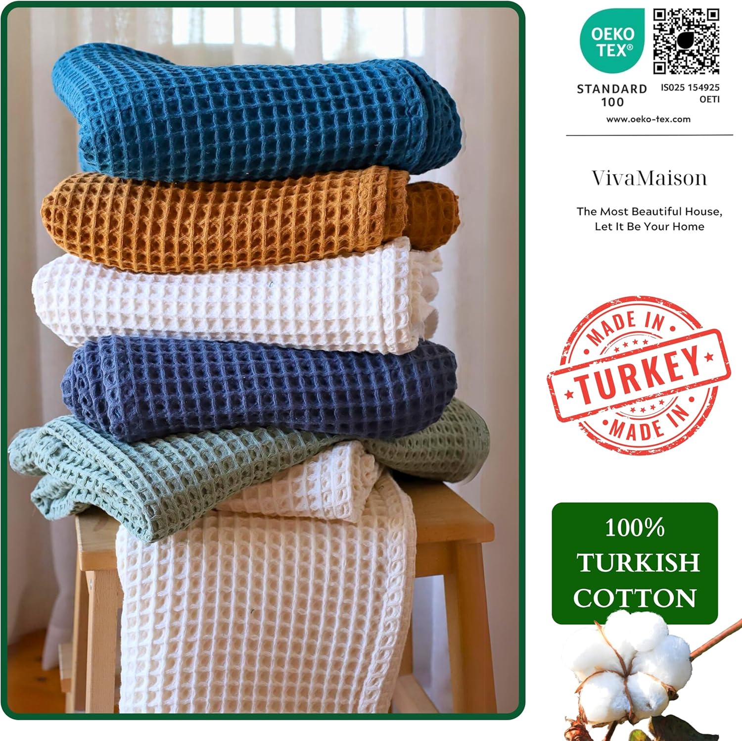 Viva Maison Waffle Bath Towel Set Soft Lightweight Luxurious