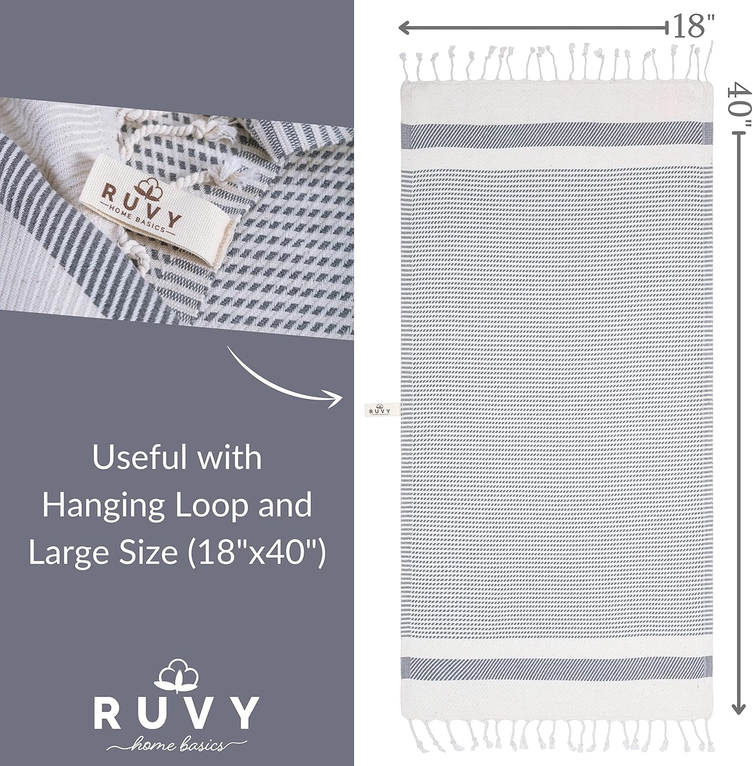 Ruvy Luxury Cotton Bath Towels Set - 2-Piece 18x40