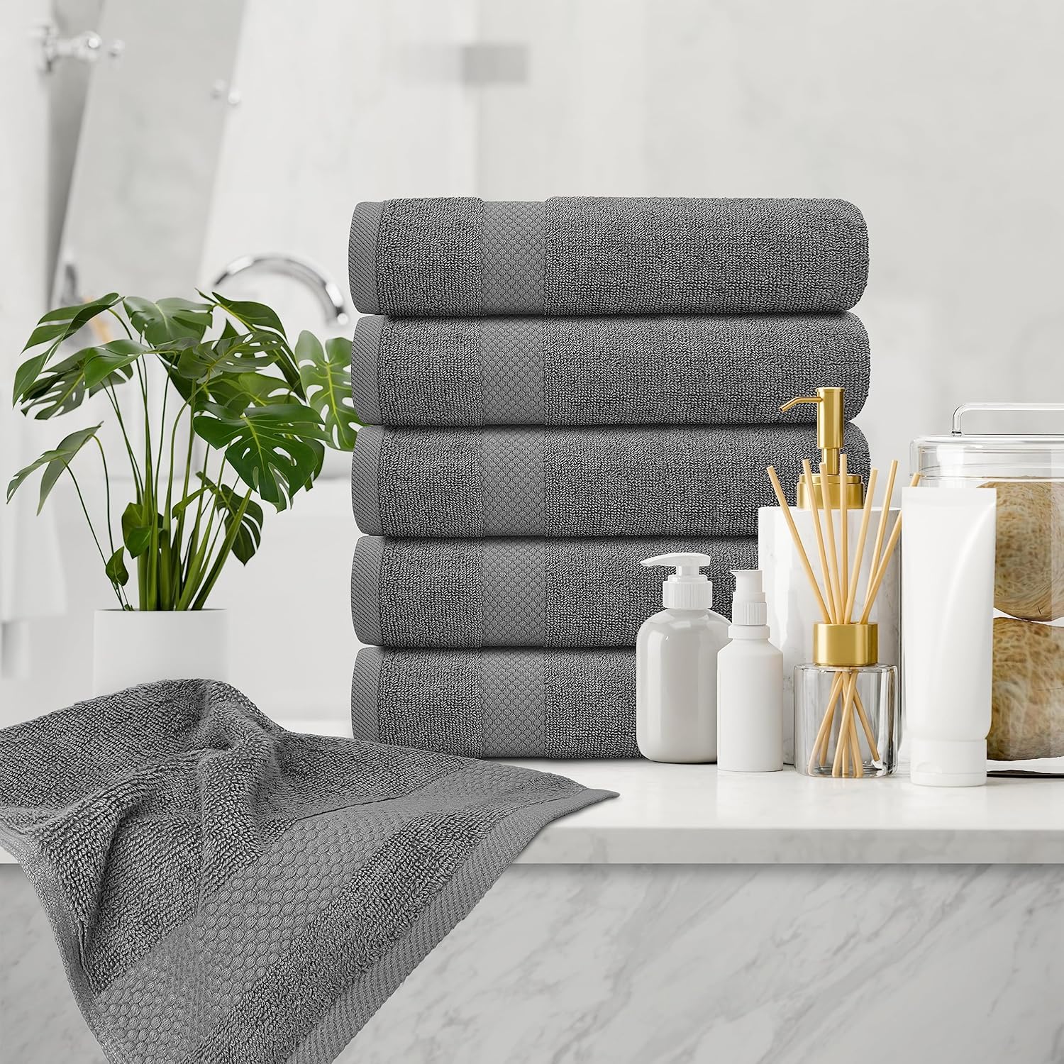 Luxury Hand Towels Egyptian Cotton 16x30 Set of 6 Dark Gray