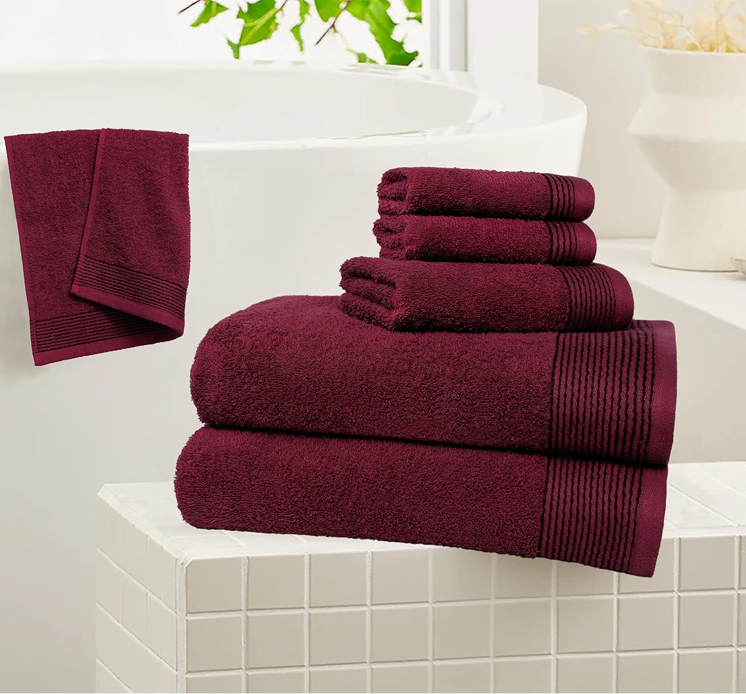 Burgundy 100 Cotton Ultra-Soft 6-Piece Bath Towel Set