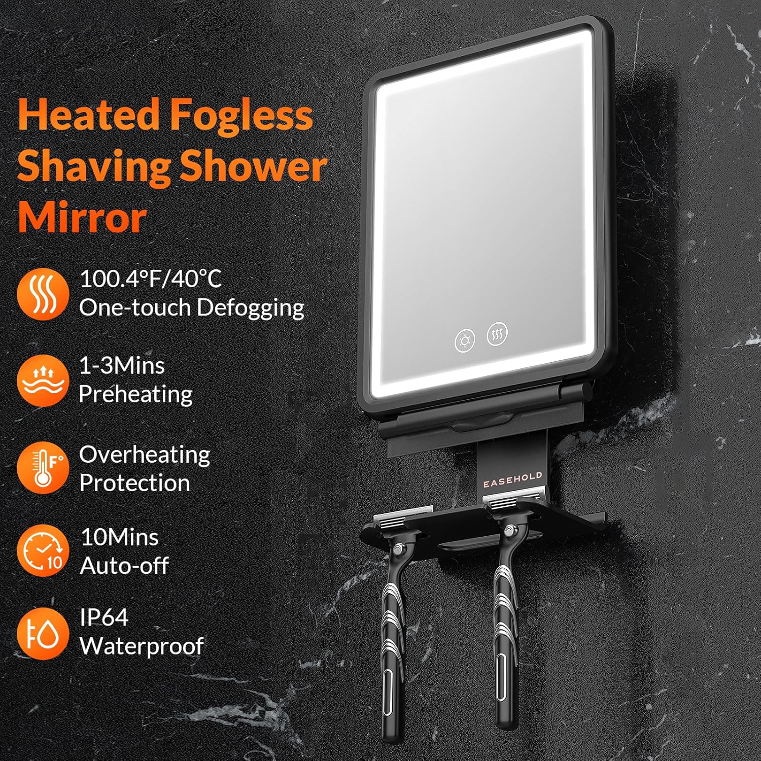 EASEHOLD Fogless Shaving Mirror with 5000mAh Rechargeable Led