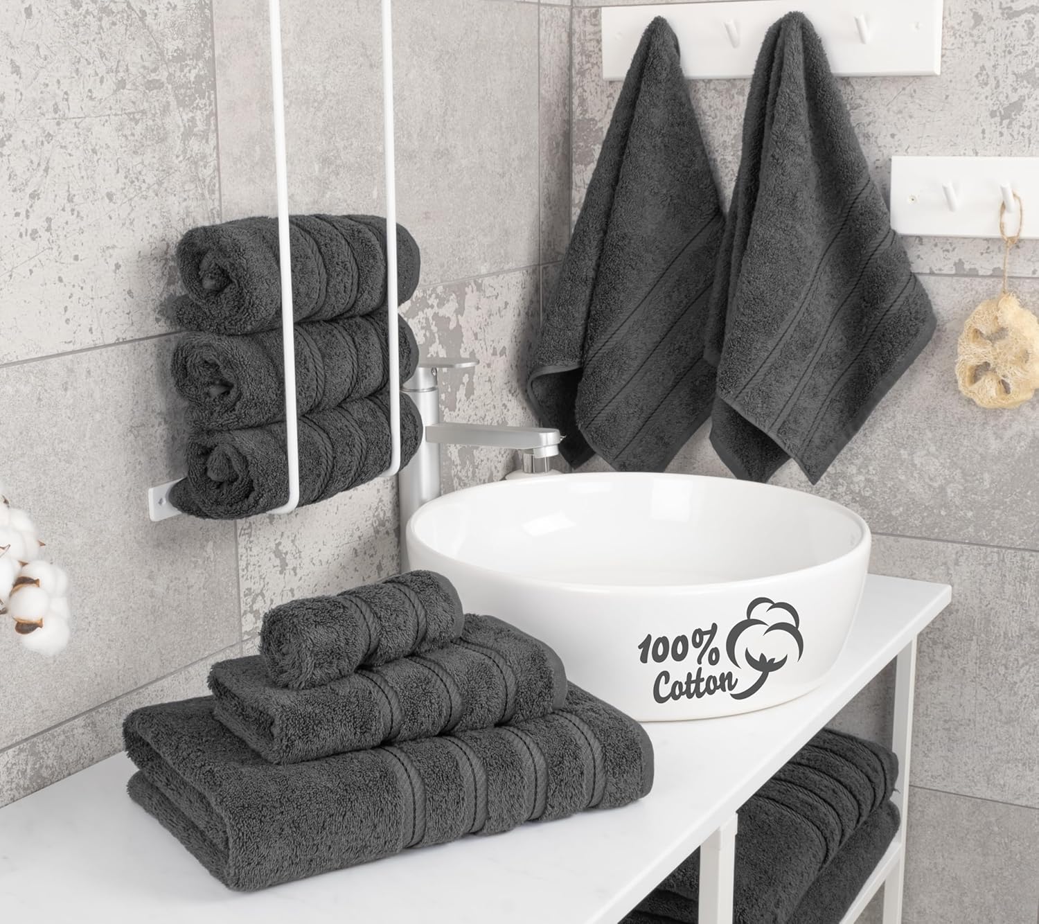 American Soft Linen Luxury 6 Piece towel set 100 Cotton Turkish Dark Gray