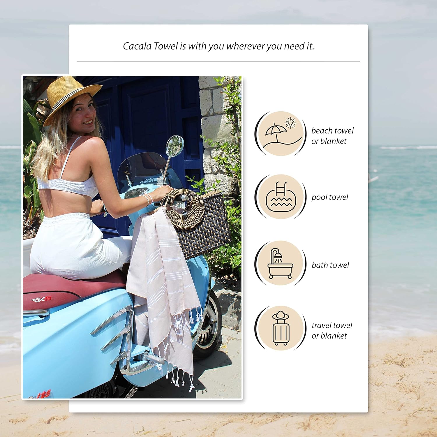 Cacala Lightweight Cotton Beach Towel for Travel Beach