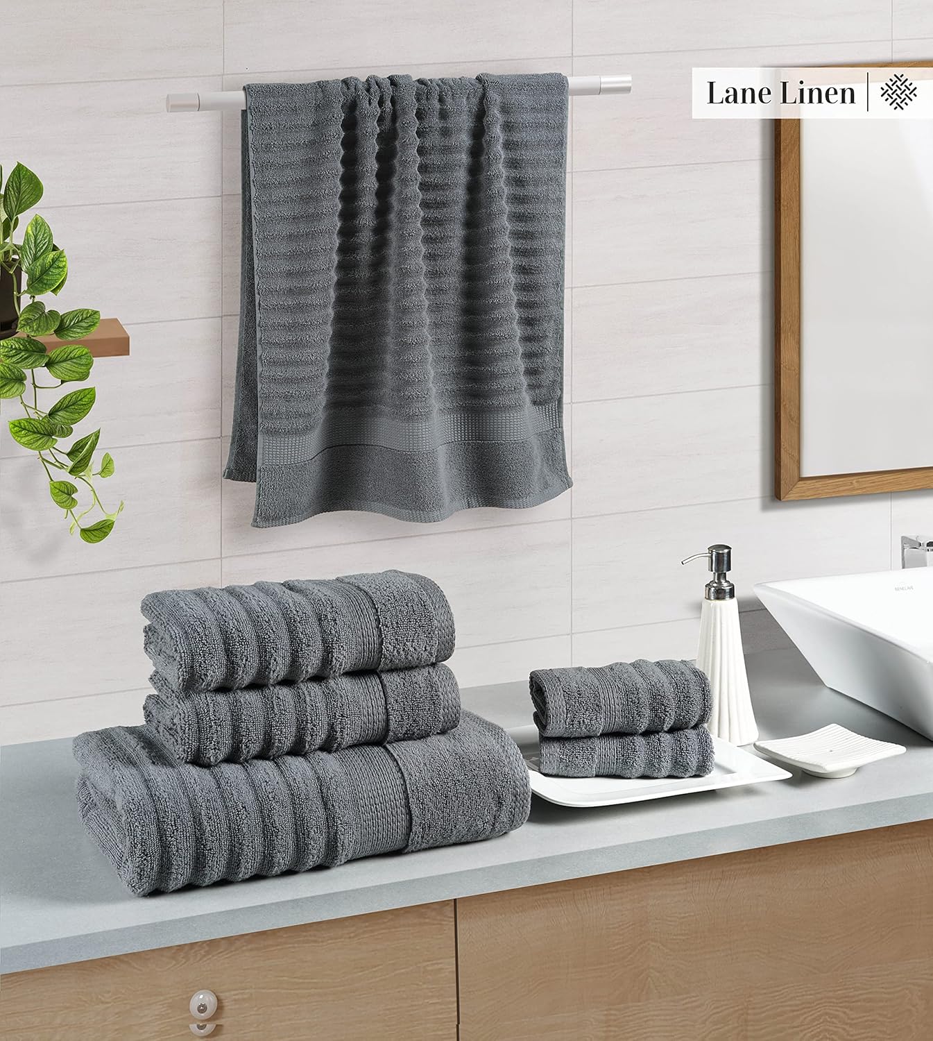 Luxury 6-Piece Bath Towel Set - Soft Absorbent Durable Space grey