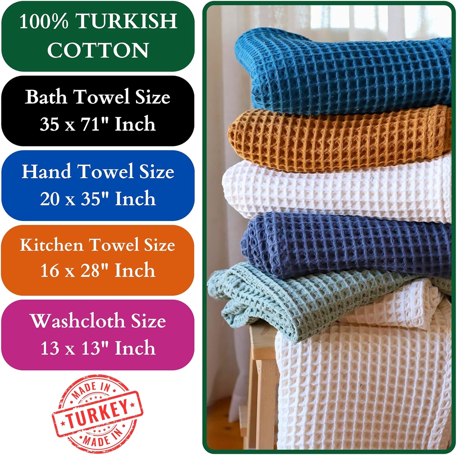 Viva Maison Waffle Bath Towel Set Soft Lightweight Luxurious