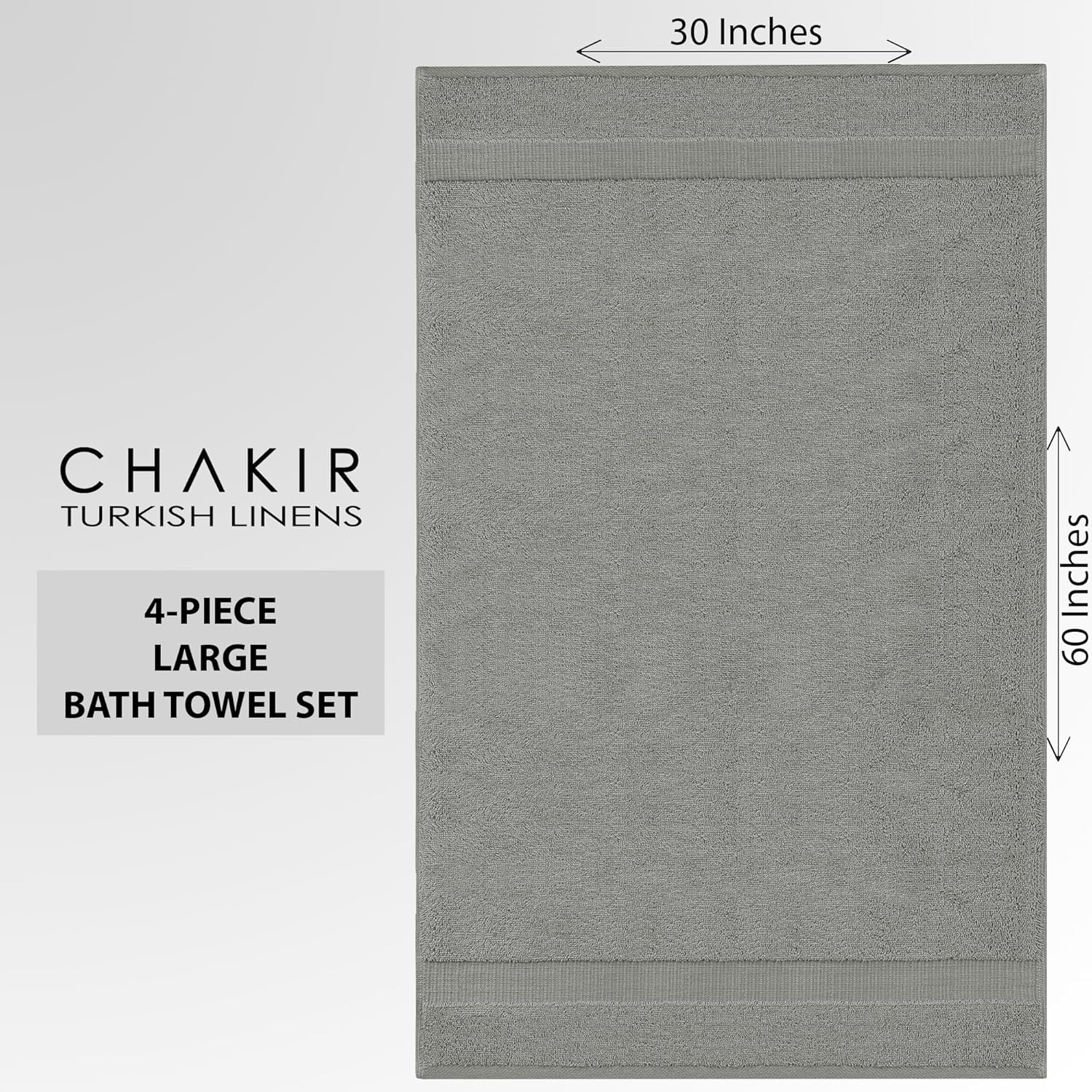 Chakir 30x60 Premium Turkish Cotton Bath Towels 4-Piece Gray