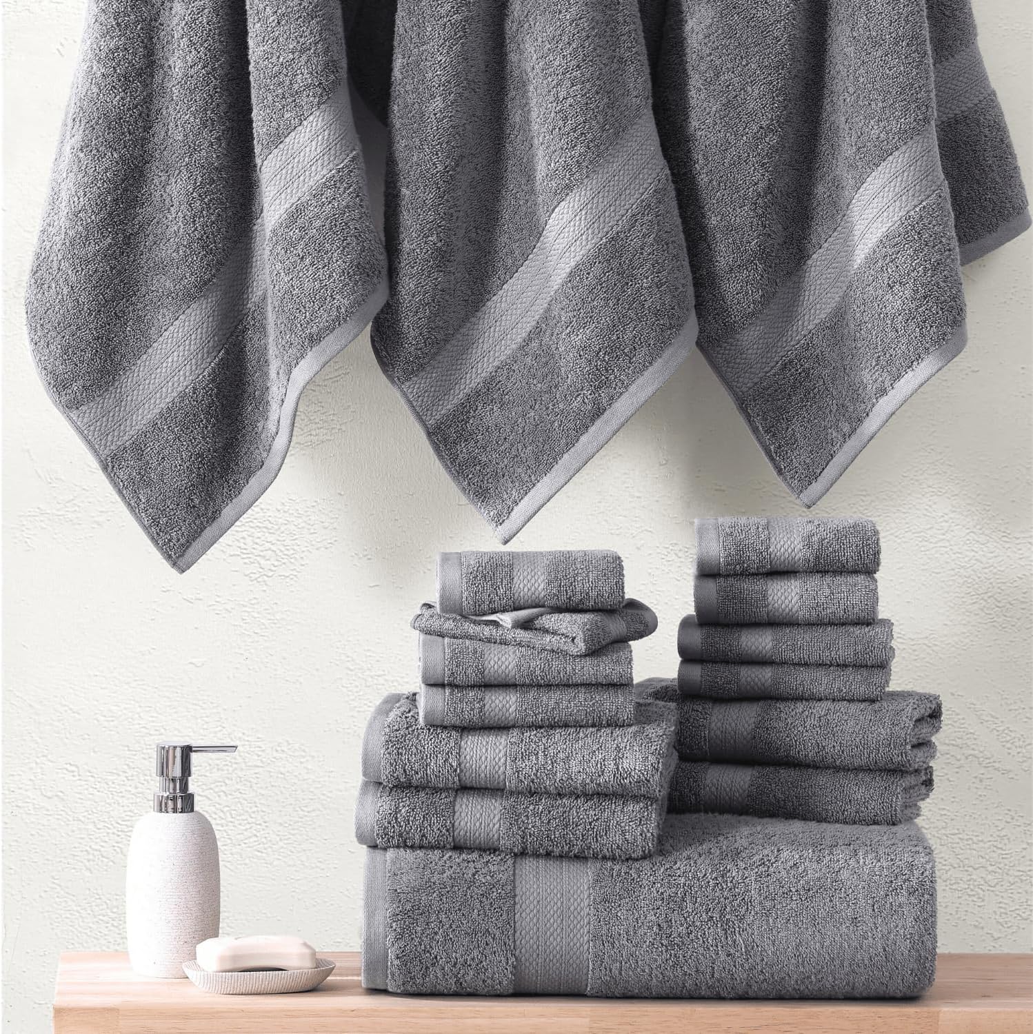 Premium 6-Piece Grey Bath Towels Set for Luxury Bathroom Experience