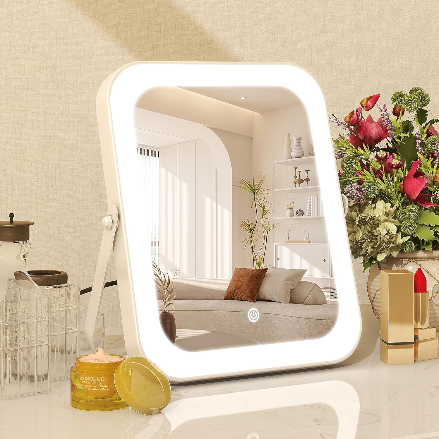Sturdy 8x10 Vanity Mirror with Dusk-to-Dawn Dimmable Light