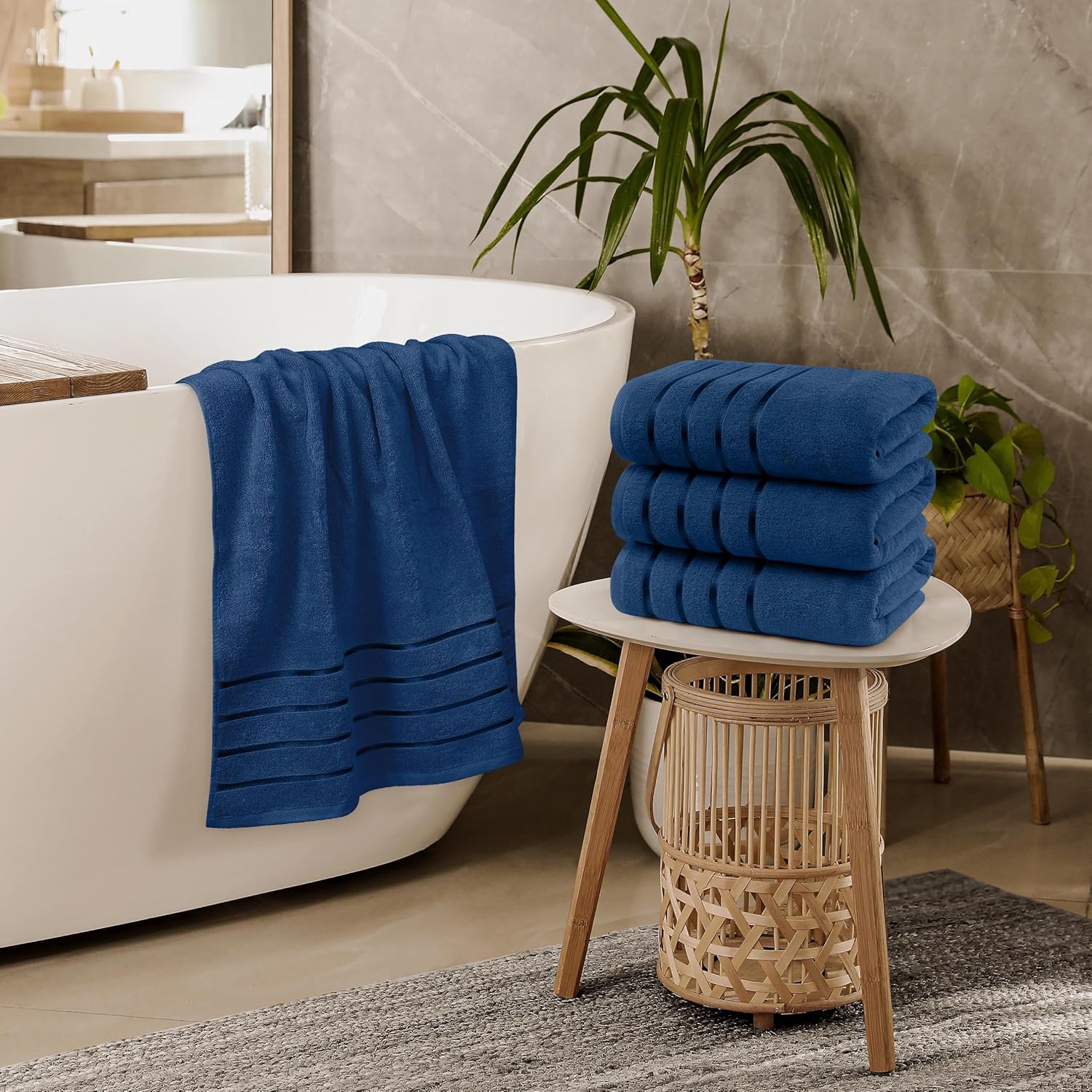 Utopia Towels 4 Pack Premium Viscose Bath Towels Set Navy
